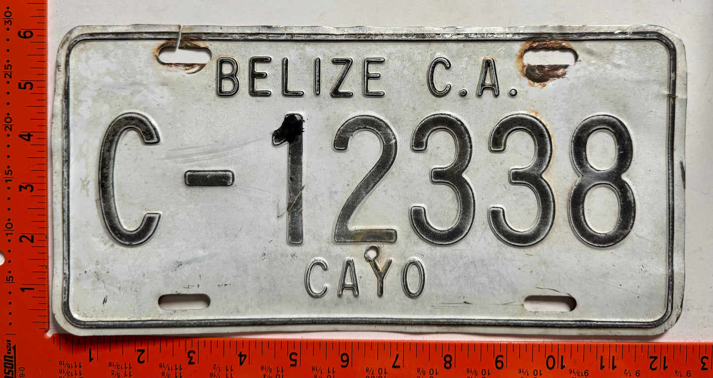 undated Belize #C-12338 Passenger License Plate