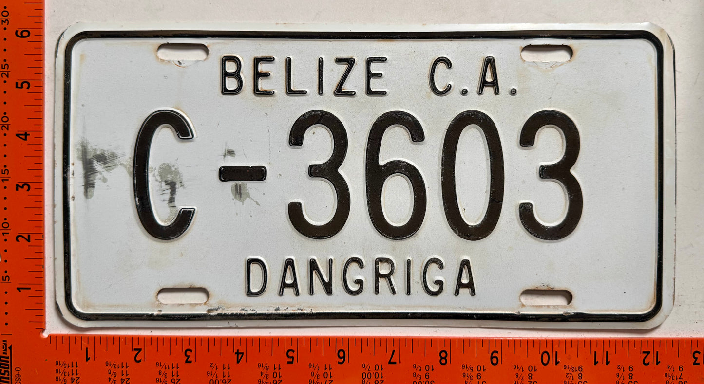undated Belize #C-3603 Passenger License Plate