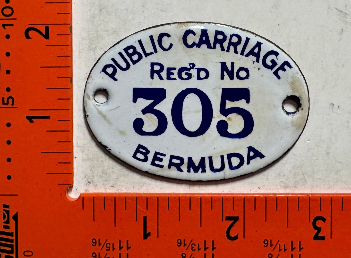 Undated Bermuda #305 Public Carriage License Plate (Porcelain)