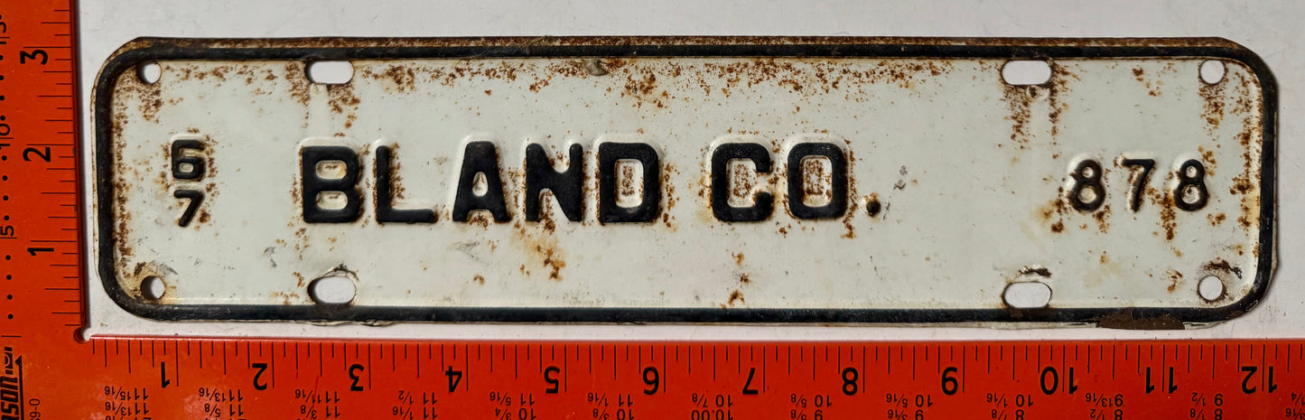 1967 Bland County, Virginia #878 License Plate