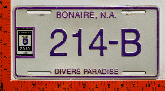 2010 Bonaire #214-B Passenger License Plate