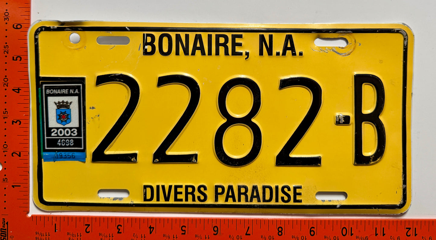 2003 Bonaire #2282-B Passenger License Plate