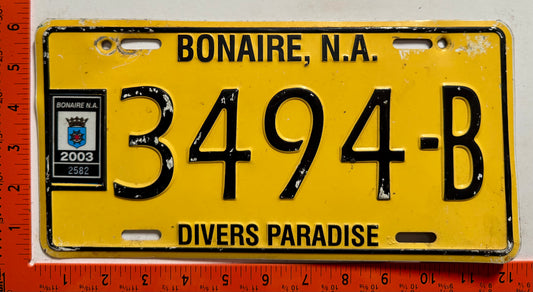 2003 Bonaire #3494-B Passenger License Plate