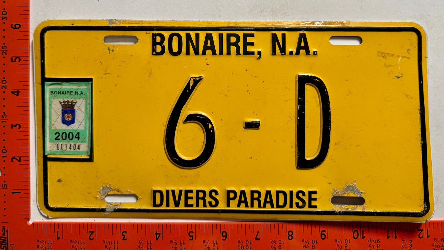 2004 Bonaire #6-D Government License Plate