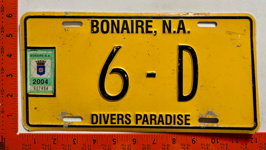 2004 Bonaire #6-D Government License Plate