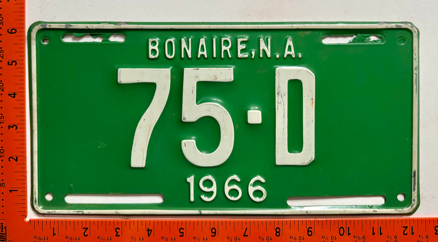 1966 Bonaire #75-D Government License Plate