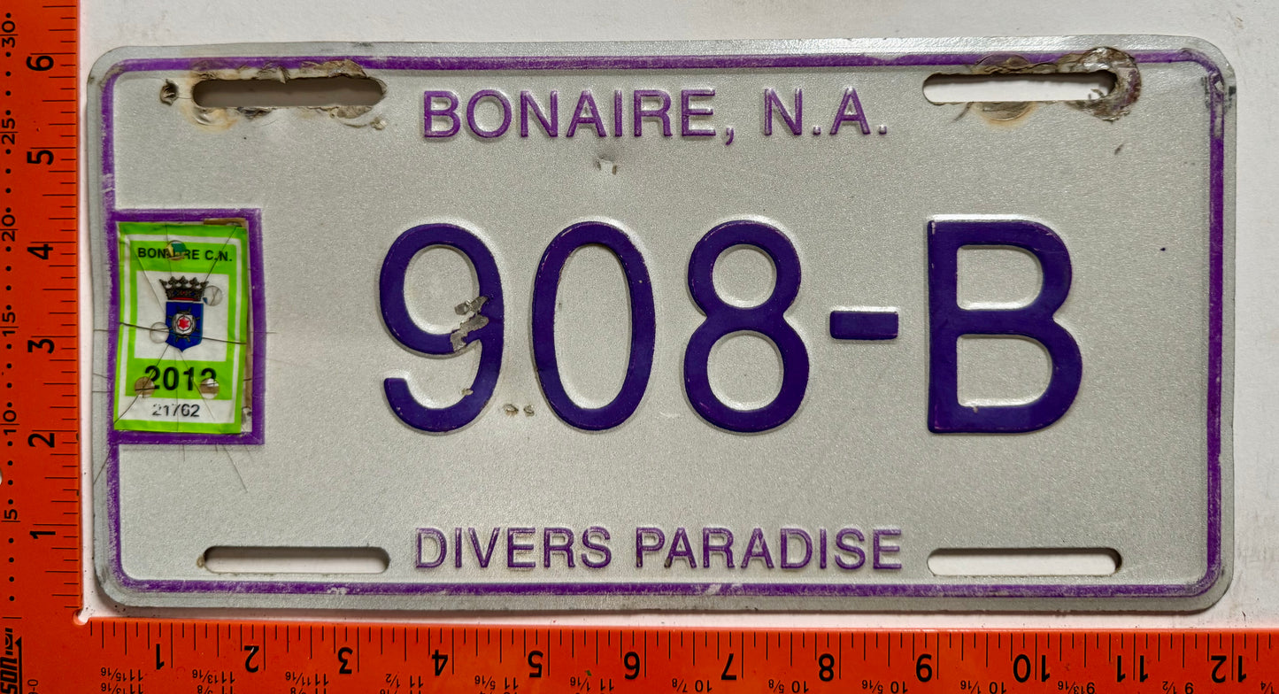 2012 Bonaire #908-B Passenger License Plate