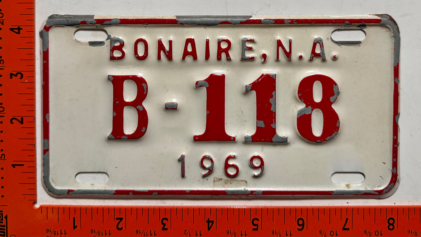 1969 Bonaire #B-118 Motorcycle License Plate