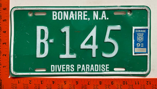 1992 Bonaire #B-145 Passenger License Plate