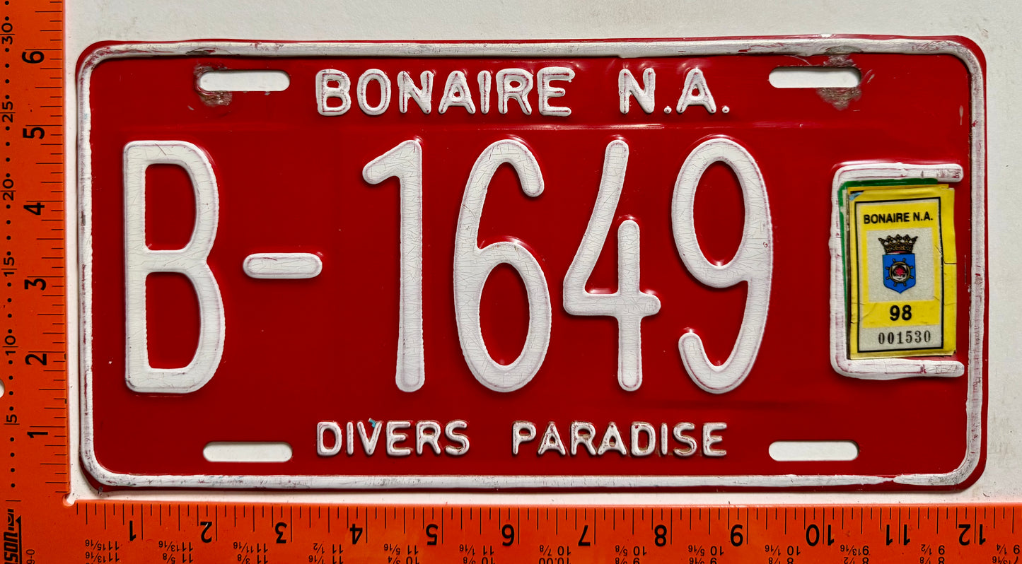 1998 Bonaire #B-1649 Passenger License Plate