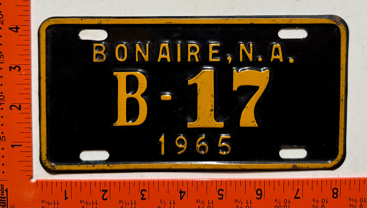 1965 Bonaire #B-17 Motorcycle License Plate