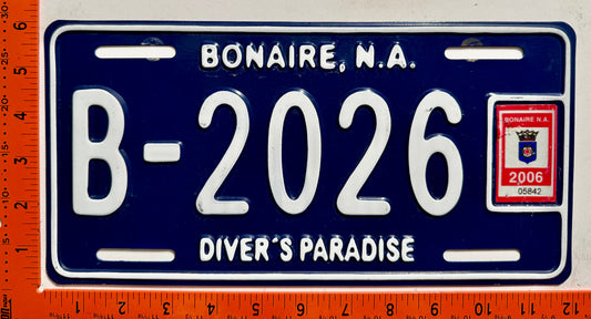 2006 Bonaire #B-2026 Passenger License Plate