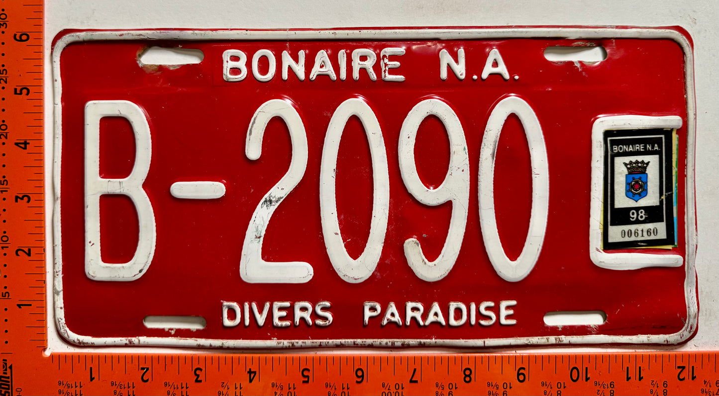 1998 Bonaire #B-2090 Passenger License Plate