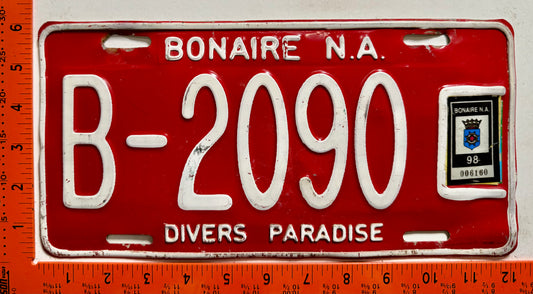 1998 Bonaire #B-2090 Passenger License Plate