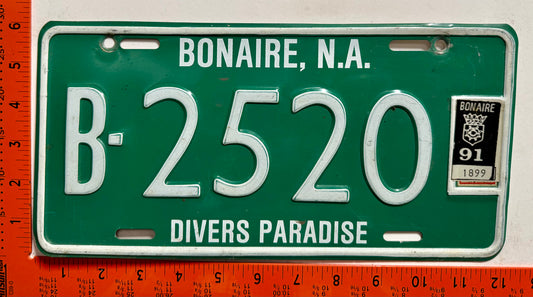 1991 Bonaire #B-2520 Passenger License Plate