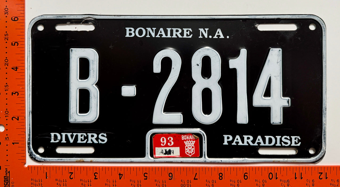 1993 Bonaire #B-2814 Passenger License Plate