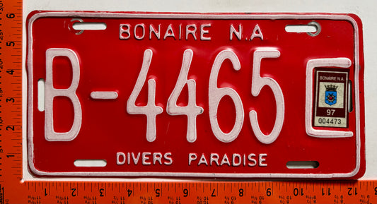 1997 Bonaire #B-4465 Passenger License Plate