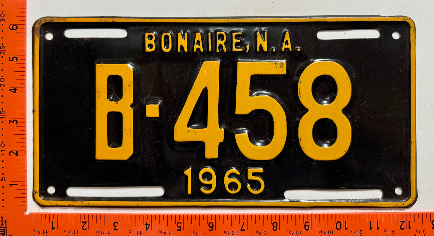 1965 Bonaire #B-458 Passenger License Plate