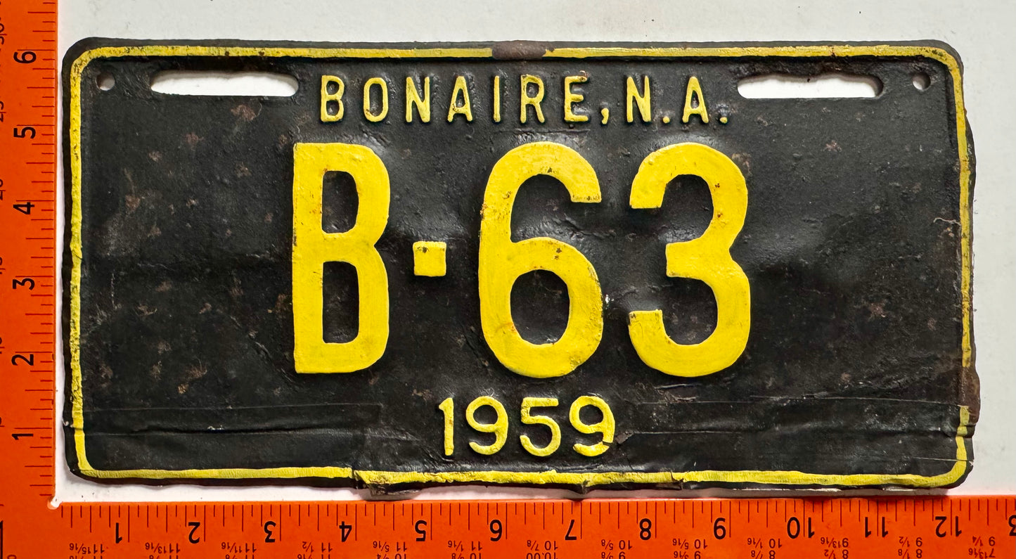 1959 Bonaire #B-63 Passenger License Plate (Restored)