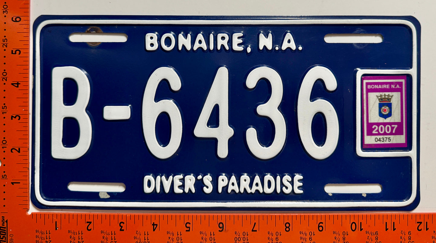 2007 Bonaire #B-6436 Passenger License Plate