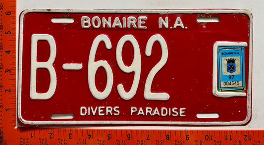 1997 Bonaire #B-692 Passenger License Plate