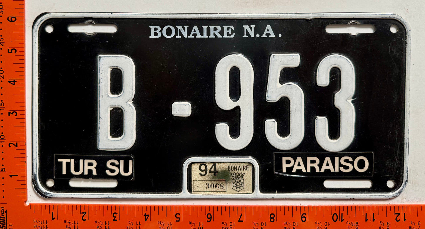 1994 Bonaire #B-953 Passenger License Plate