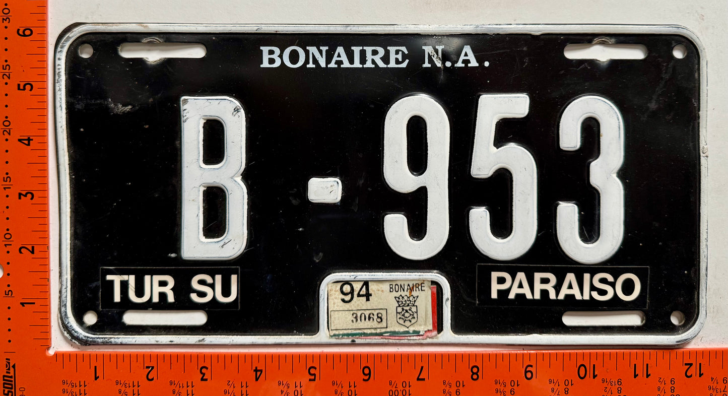 1994 Bonaire #B-953 Passenger License Plate