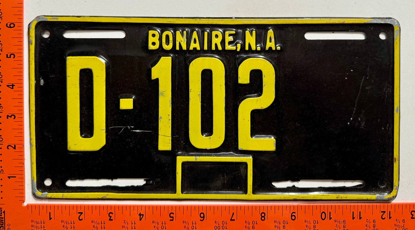 1969 Bonaire #D-102 Government License Plate