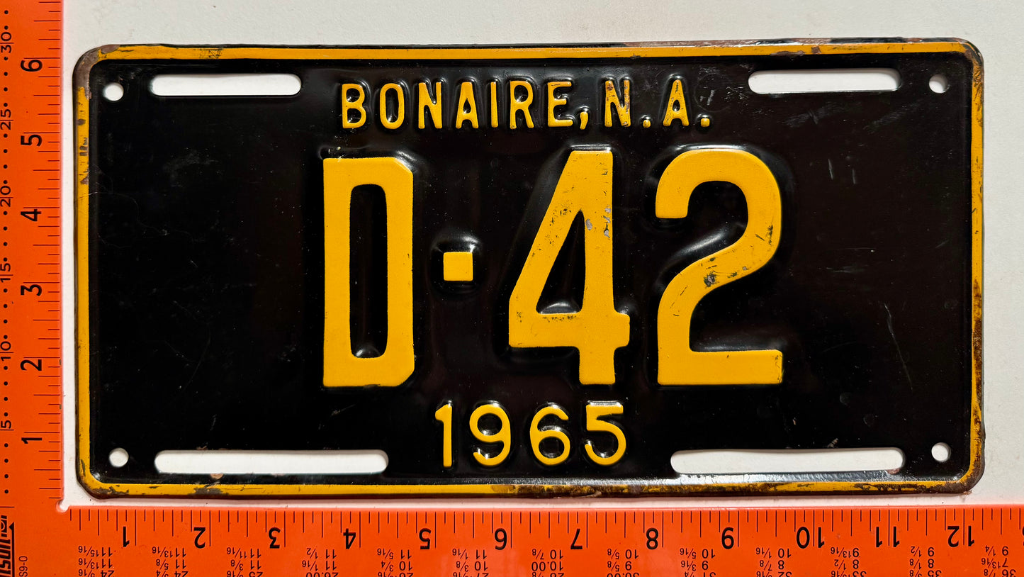 1965 Bonaire #D-42 Government License Plate
