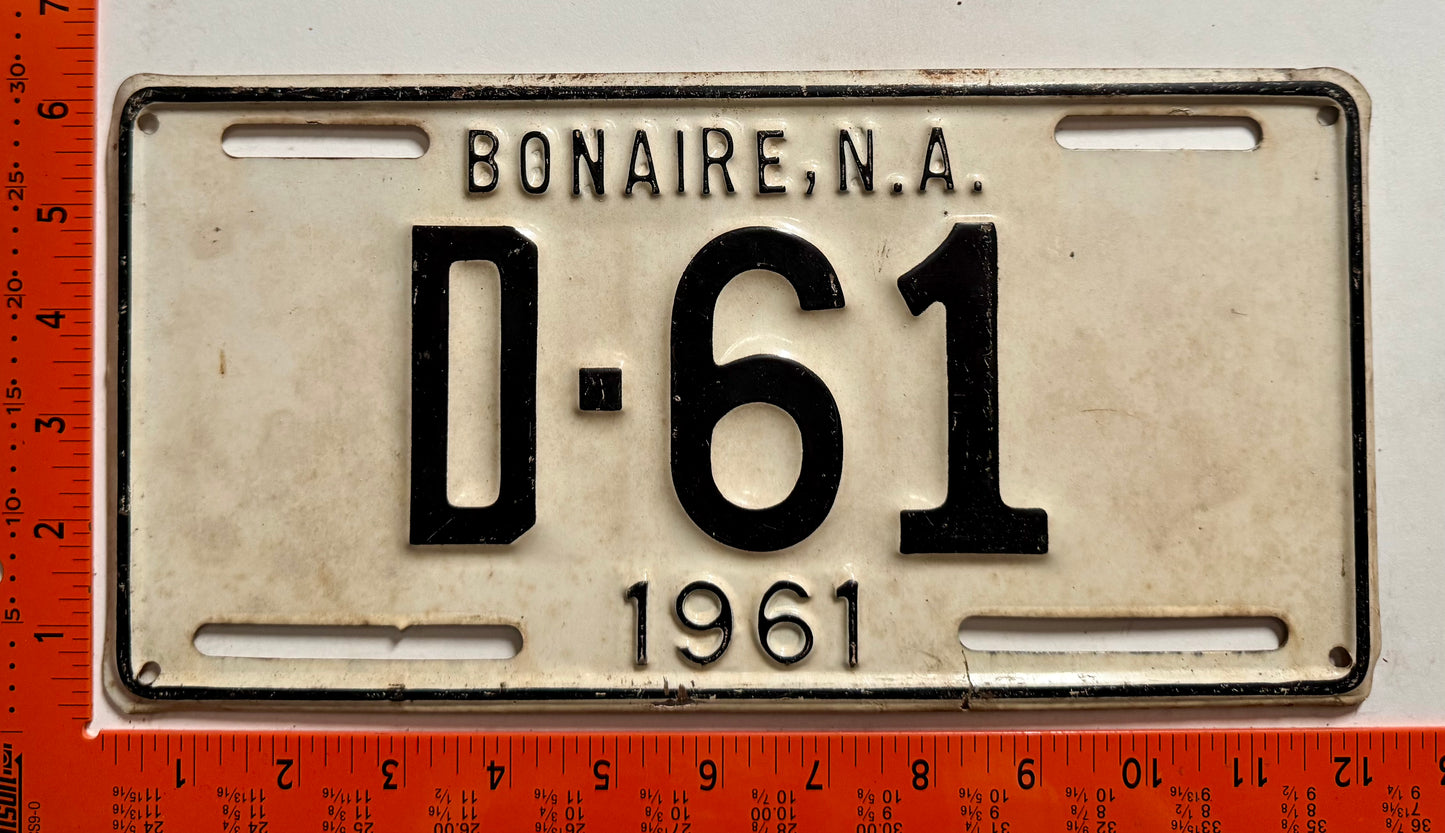 1961 Bonaire #D-61 Government License Plate