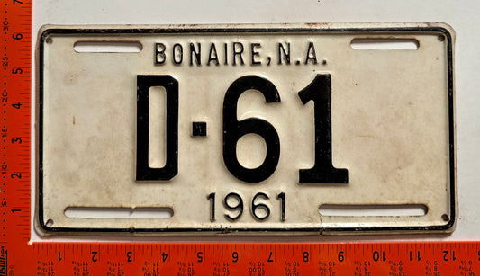 1961 Bonaire #D-61 Government License Plate