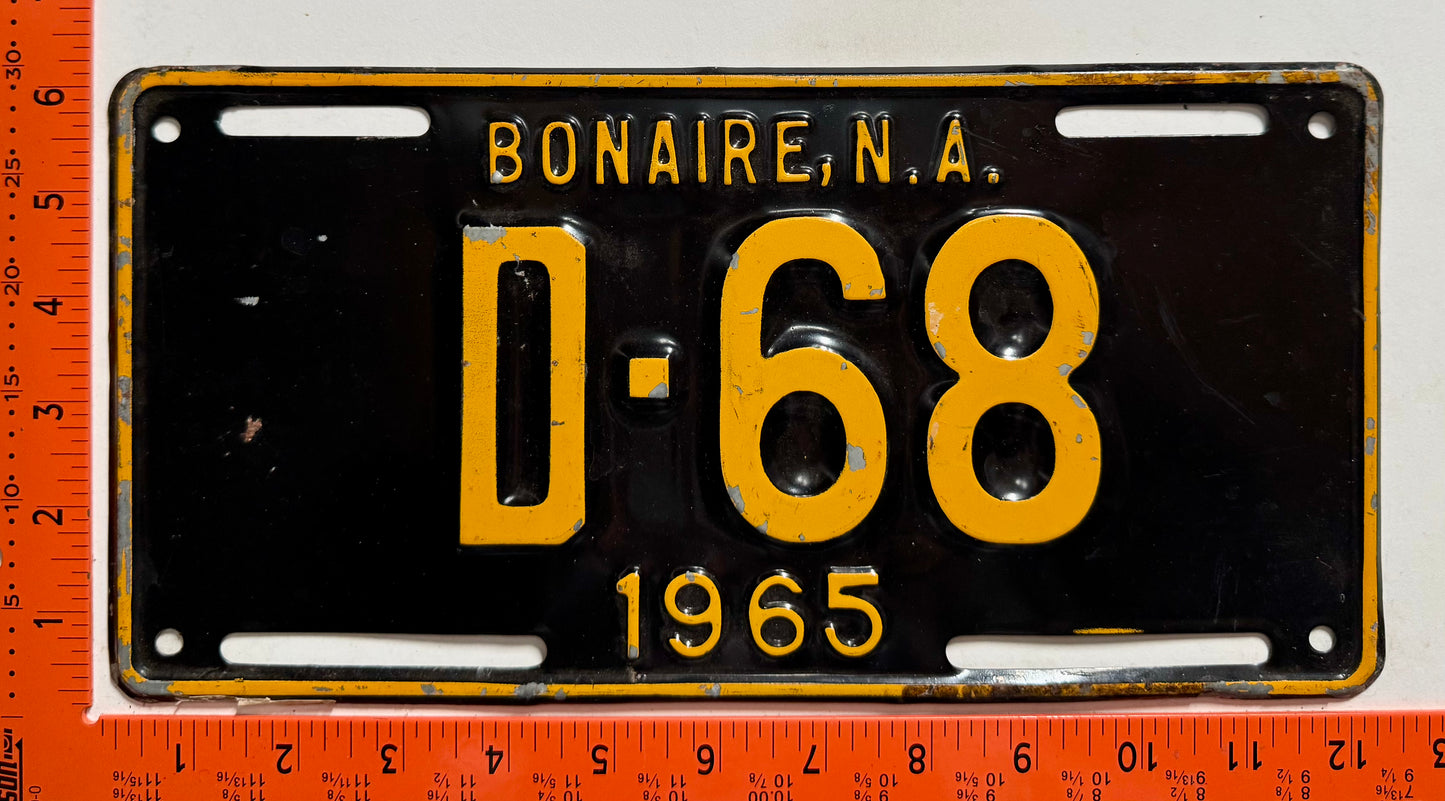 1965 Bonaire #D-68 Government License Plate