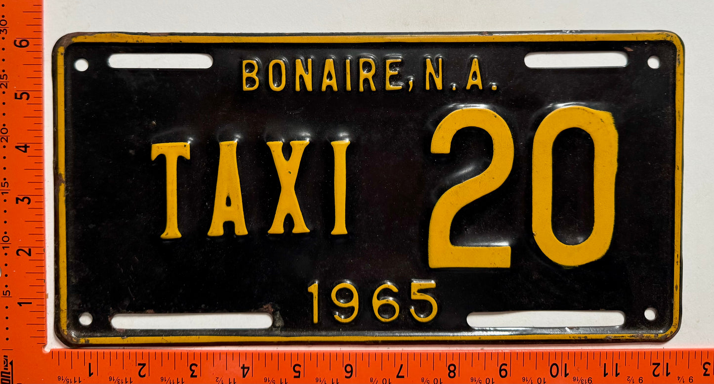1965 Bonaire #20 Taxi License Plate