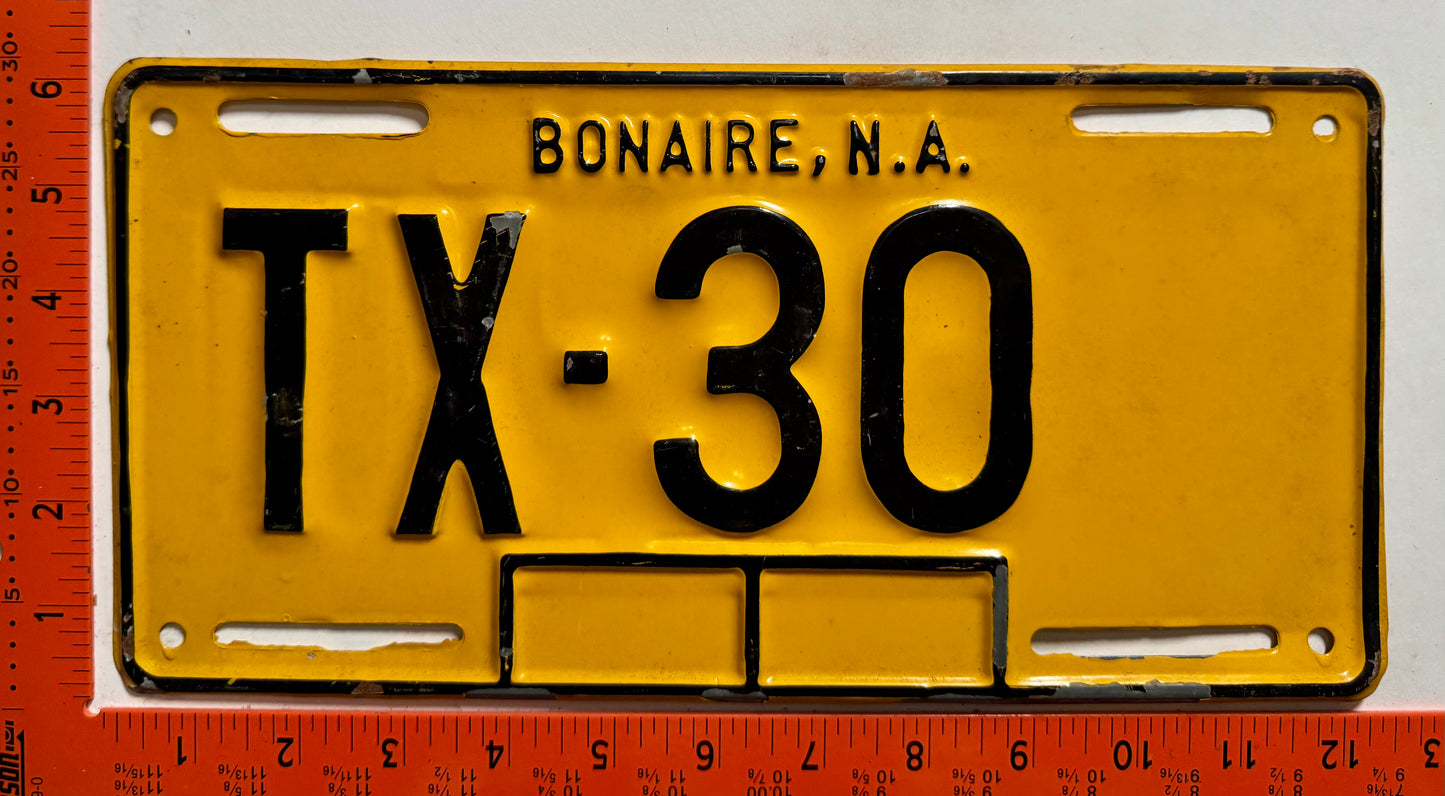1971 base Bonaire #TX-30 Taxi License Plate