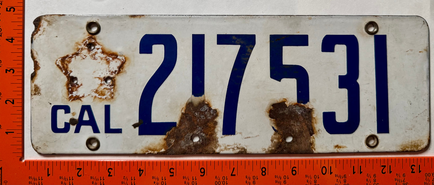 1916-1919 California #217531 Passenger License Plate (Porcelain)