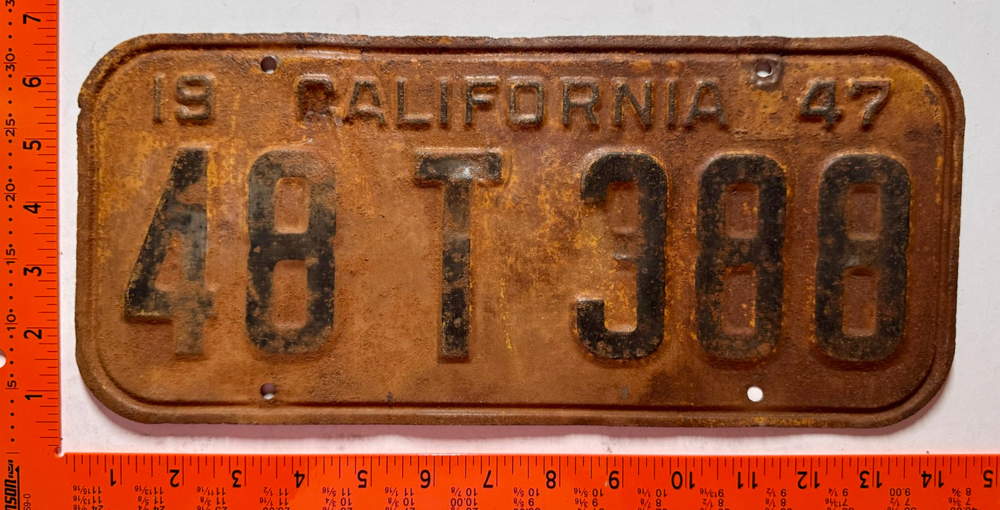 1947 California #48T388 Passenger License Plate