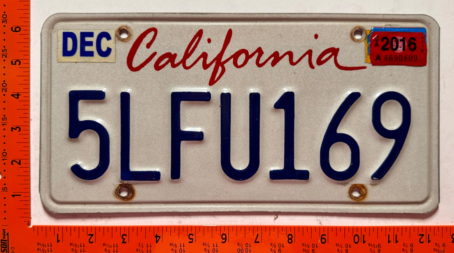 2016 California #5LFU169 Passenger License Plate