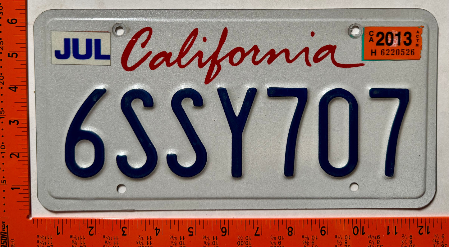 2013 California #6SSY707 Passenger License Plate