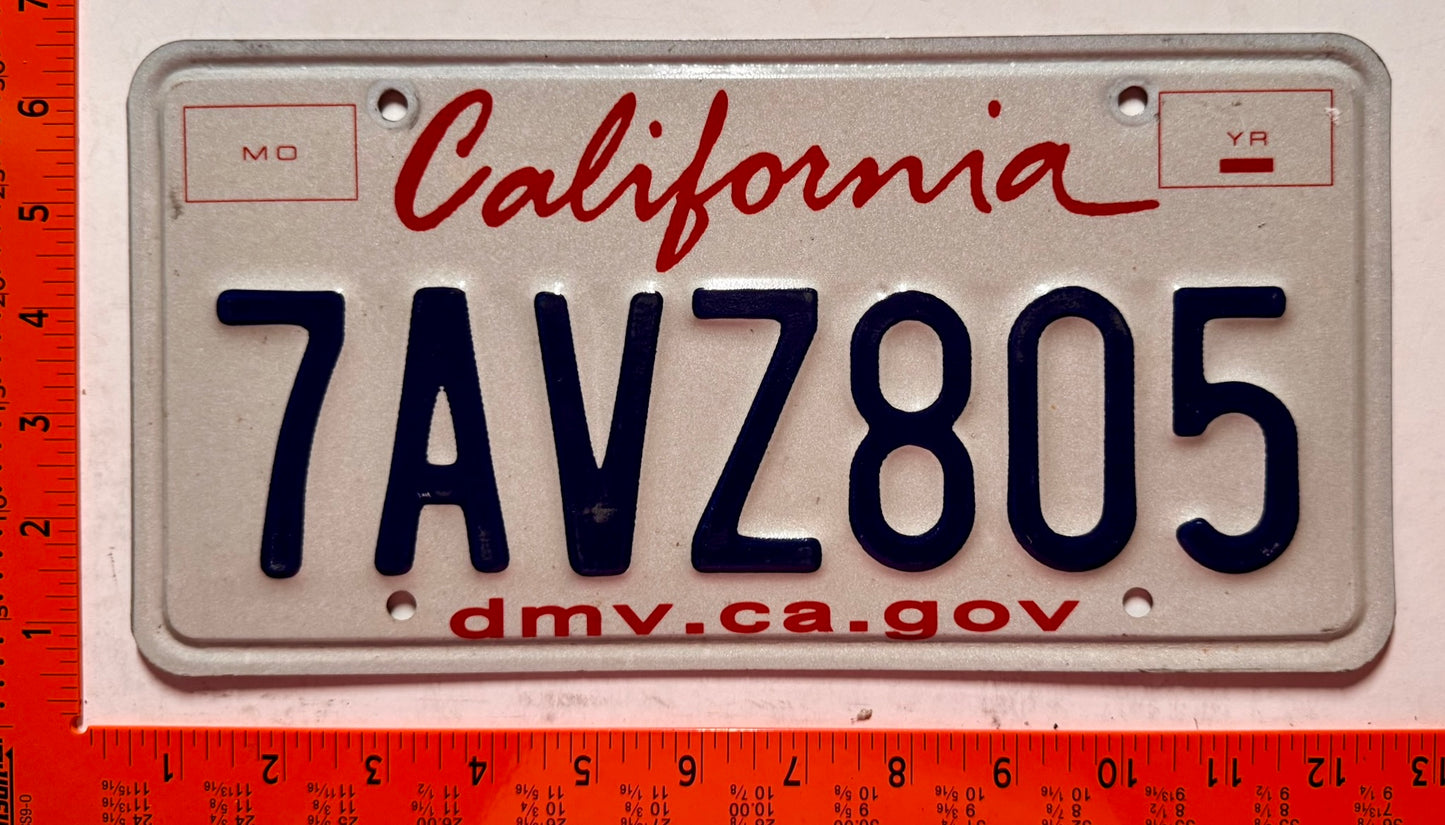 undated California #7AVZ805 Passenger License Plate