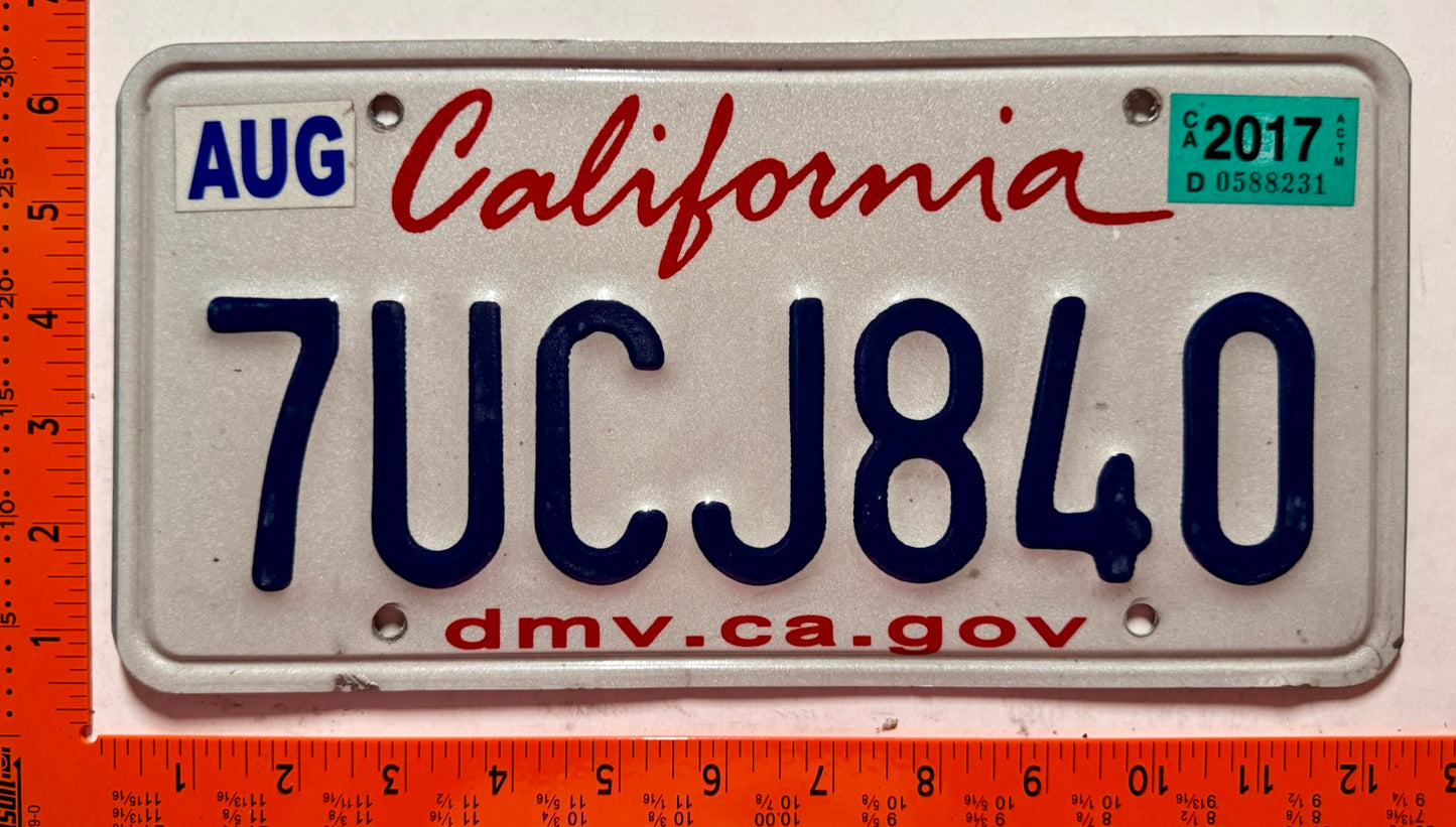 2017 California #7UCJ840 Passenger License Plate