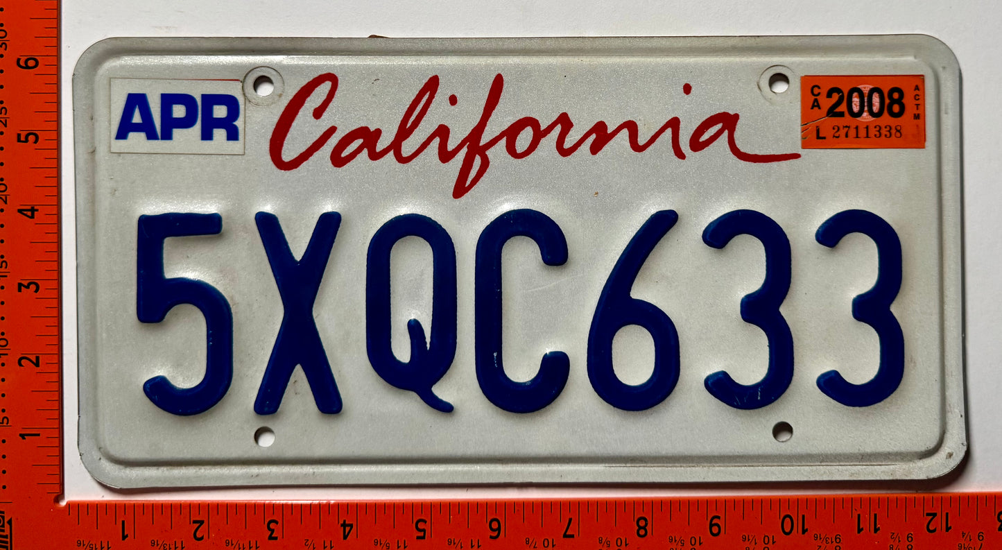 2008 California #5XQC633 Passenger License Plate