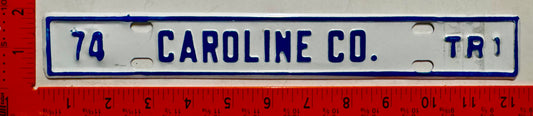 1974 Caroline County, Virginia #TR1 Trailer License Plate