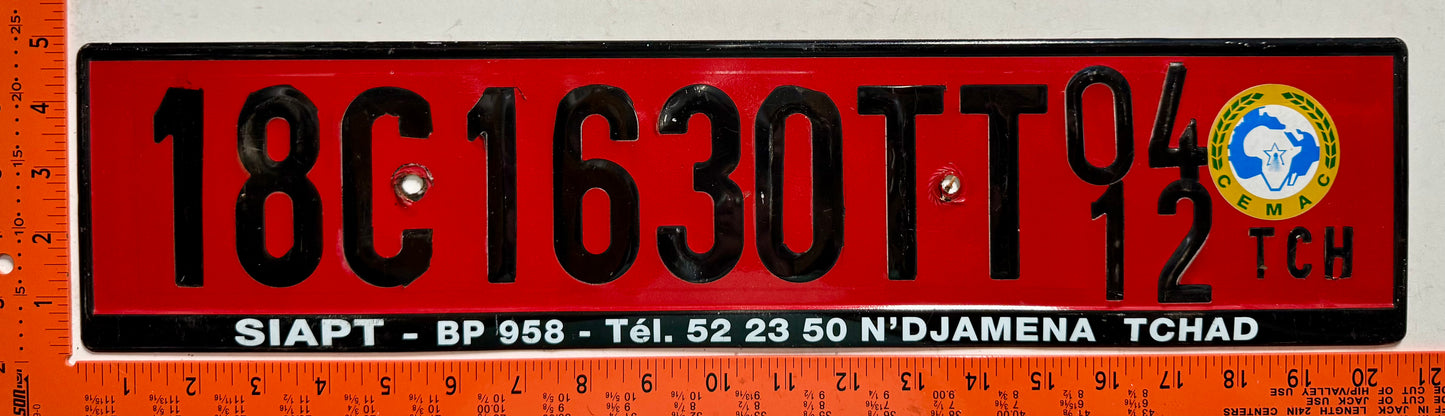 2012 Chad #18C1630TT Import License Plate