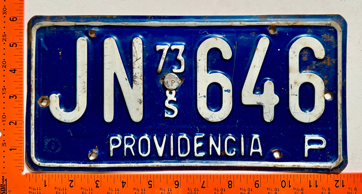 1973 Chile #JN-646 Passenger License Plate