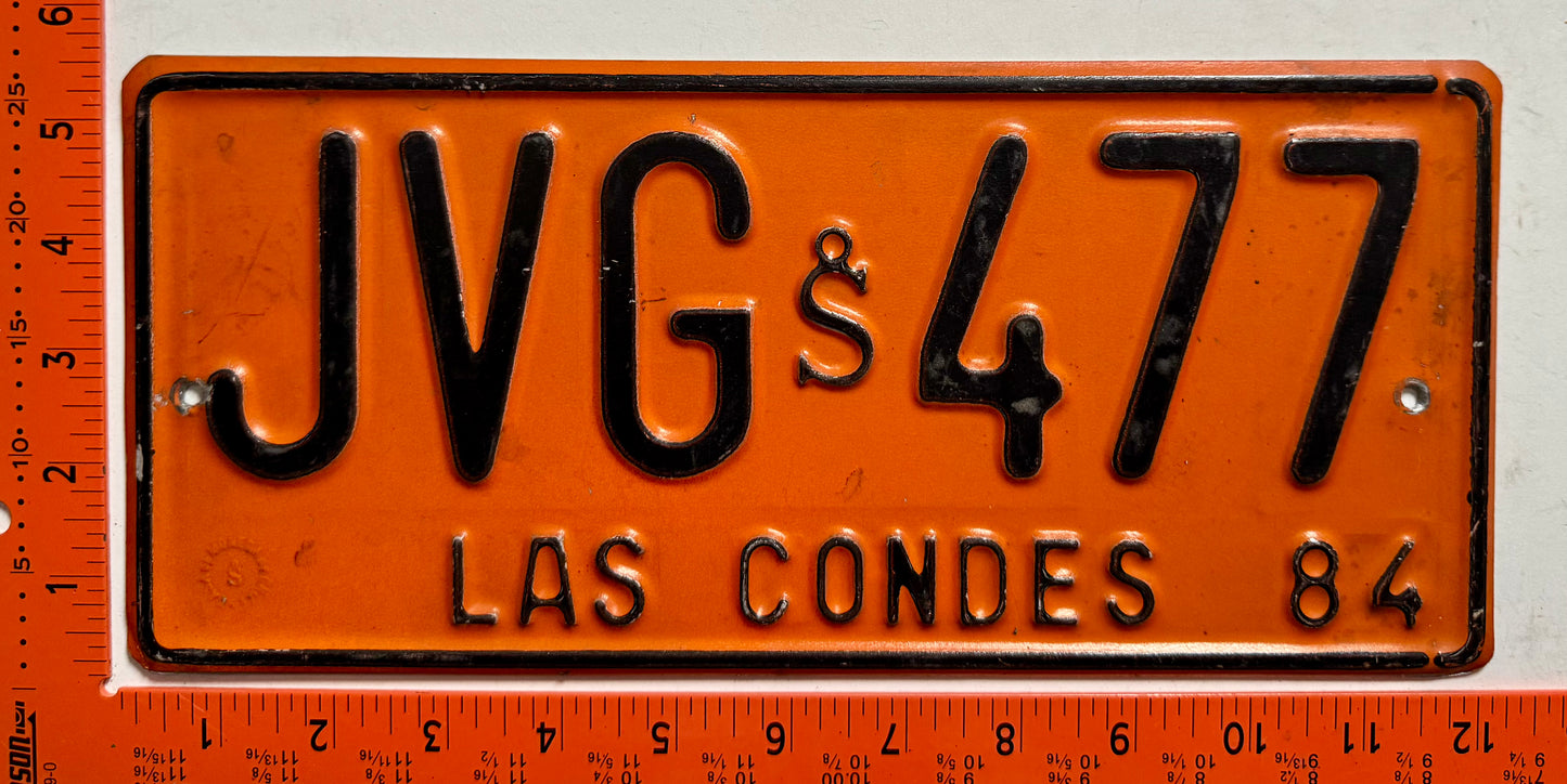 1984 Chile #JVG 477 Passenger License Plate