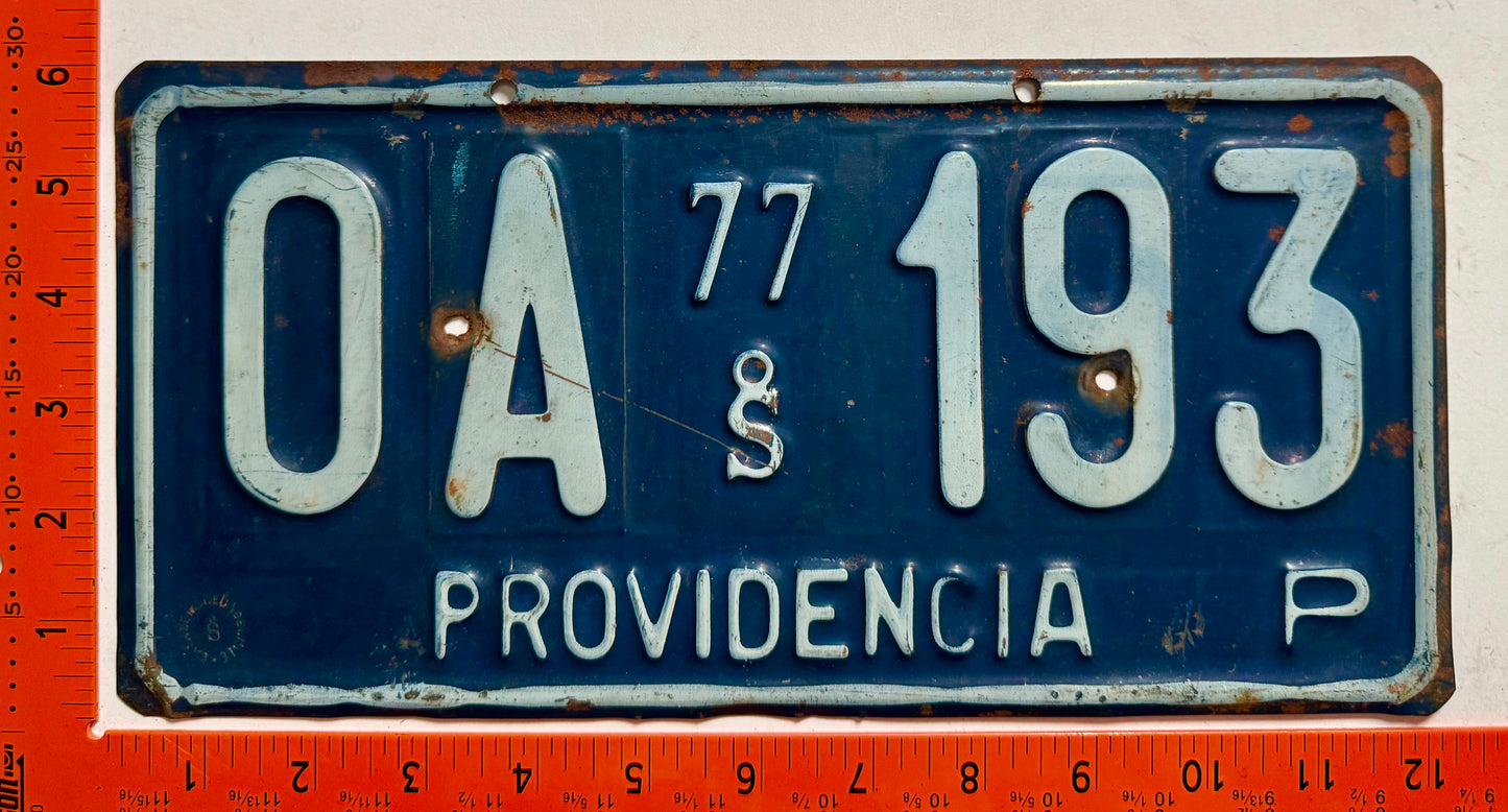 1977 Chile #OA-193 Passenger License Plate