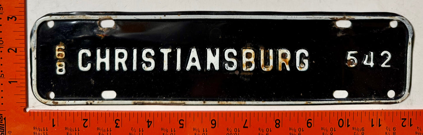 1968 Christiansburg, Virginia #542 License Plate