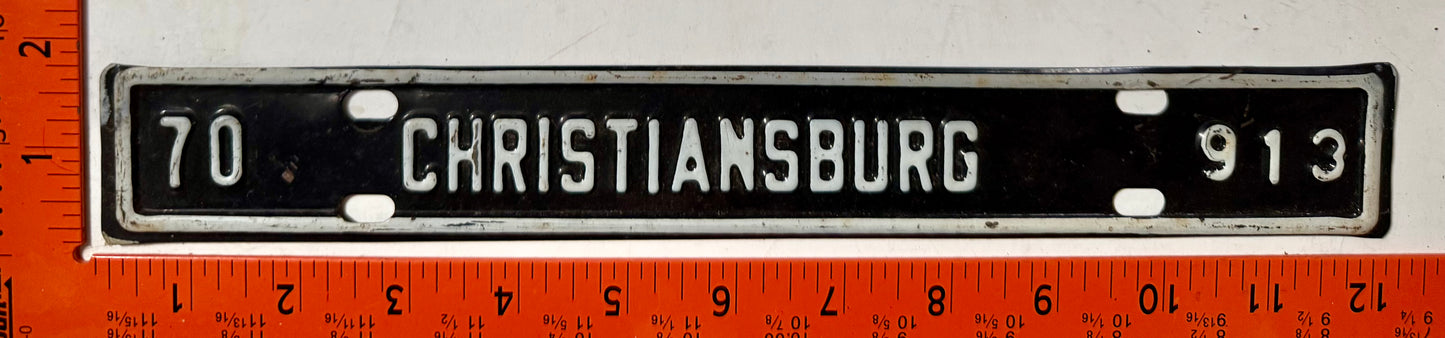 1970 Christiansburg, Virginia #913 License Plate