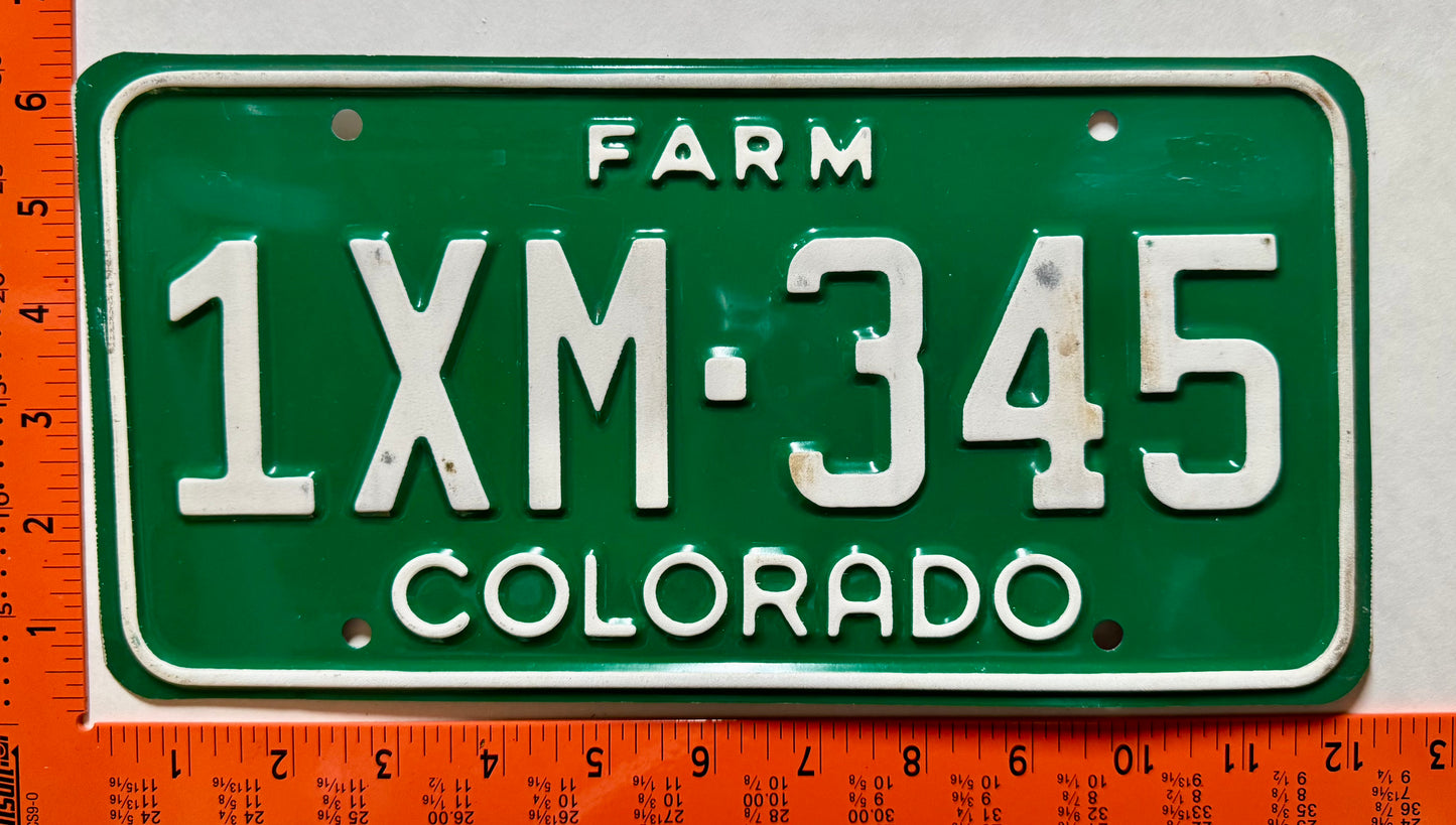 1977 base Colorado #1XM-345 Farm License Plate