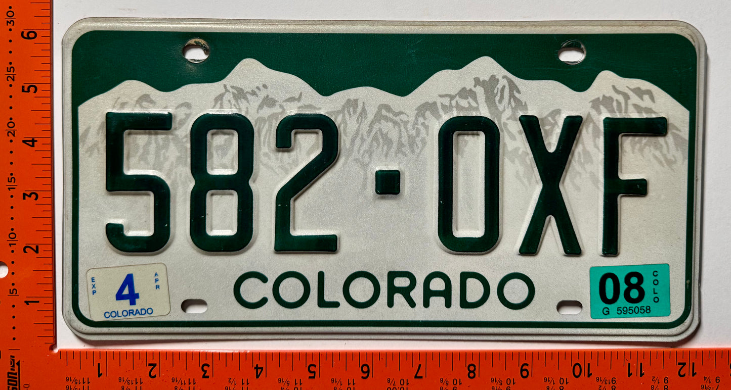 2008 Colorado #582-OXF Passenger License Plate